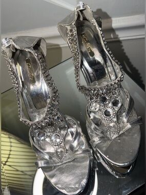 Silver Jeweled Women's Dress Sandals